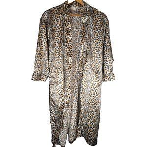 Womens Audrey Lane Kimono Robe Satin Animal Print Pockets Full Length Pockets M